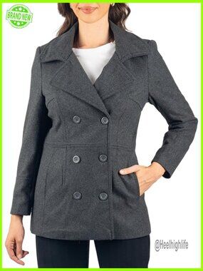 Women's Double-Breasted 3/4 Wool Peacoat – Warm Fall Winter Overcoat